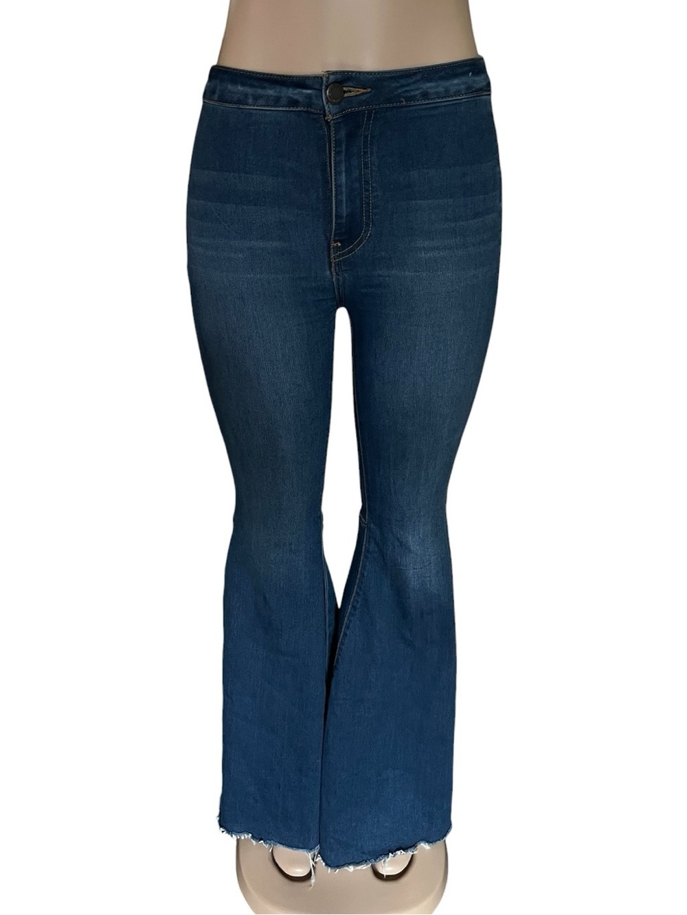 Free People Indigo Flared Raw Hem Jeans